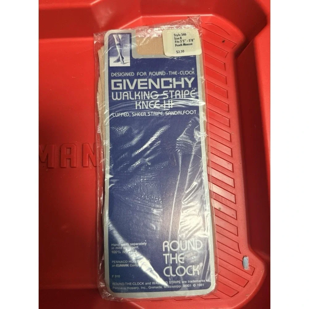 Vintage Givenchy Walking Stripe Knee Hi Hosiery Peach Mousse NOS Sealed‎ 1981